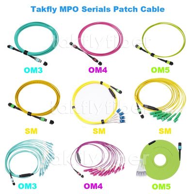 12/24 هسته فیبر نوری MTP MPO Patch Cord، SM، OM3، OM4، OM5، 3.0mm